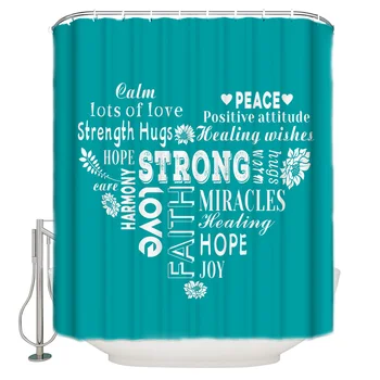 

Love Healing Words Warm Green Shower Curtain Bathroom Curtain Polyester Fabric Bath Curtain Washable Home Bath Decor