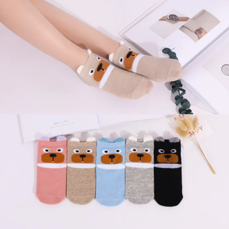 5 пар/компл. принт с героями мультфильмов Kawaii носки ушками кота короткие Веселые 3D
