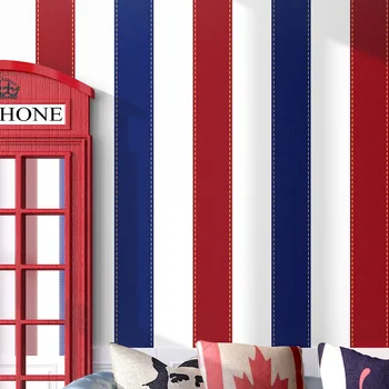 

Europe boys girls bedroom children room wall stripes British decor wallpaperClassical wallpaper bold blue red vertical stripe