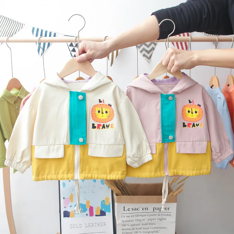 

Infants Child 2020 Cartoon Little Lion Mixed Colors Connection Children Hooded Trench Coat Coat Single Blouse Hoodie