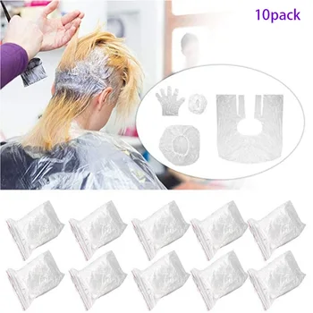 

New 10PCS Disposable Hair Coloring Tool Four-piece Set Disposable Shower Cap Earmuffs Gloves Shawl Cloth Woman Toiletry Kits