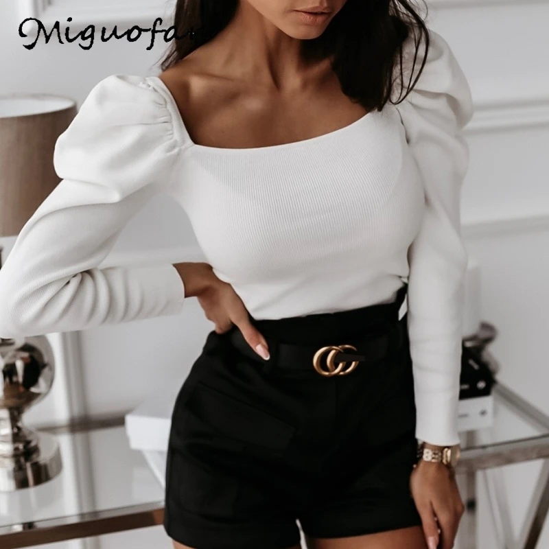 Miguofan knitted sweater black basic puff sleeve pullovers women sexy vintage sweaters spring jumpers female sweter pull 2020 za Miguofan knitted sweater black basic puff sleeve pullovers women sexy vintage sweaters spring jumpers female sweter pull 2020 za