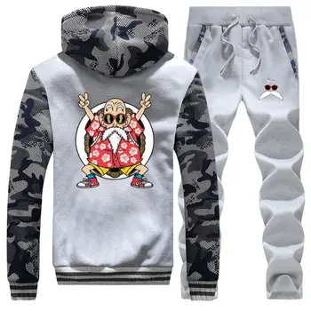 

Dragon Ball Z Master Roshi Saiyan Japanese Anime Camo Hoodie Sweatshirt Pants Sets Men Fleece Sportswear Harajuku Streetwear