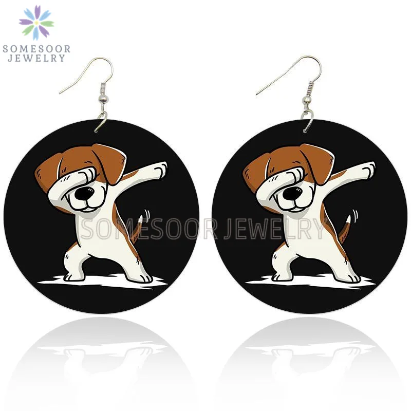 SOMESOOR Dabbing Beagle забавные собаки деревянные серьги капли Мультяшные Мопсы