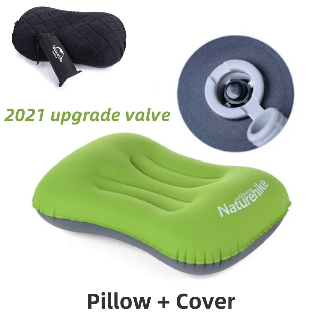 Naturehike Updated Inflatable Pillow Camping Air Pillow Ultralight Hiking Sleeping Pillow Outdoor Compressible NH Travel Pillow 2021 Green A Set