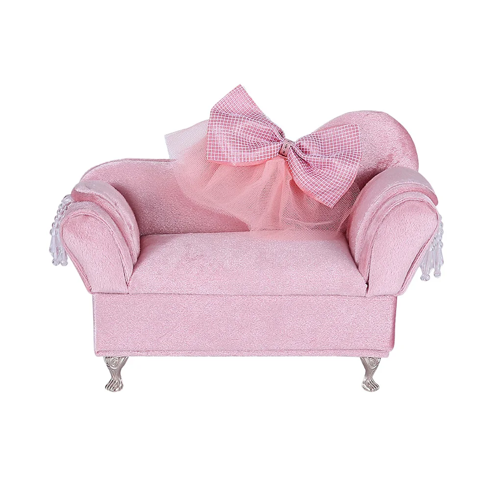 Soft Bowknot Couch Jewelry Box for Girls Travel Jewelry Organizer for Necklace Earring Rings Couch Jewelry Holder Case