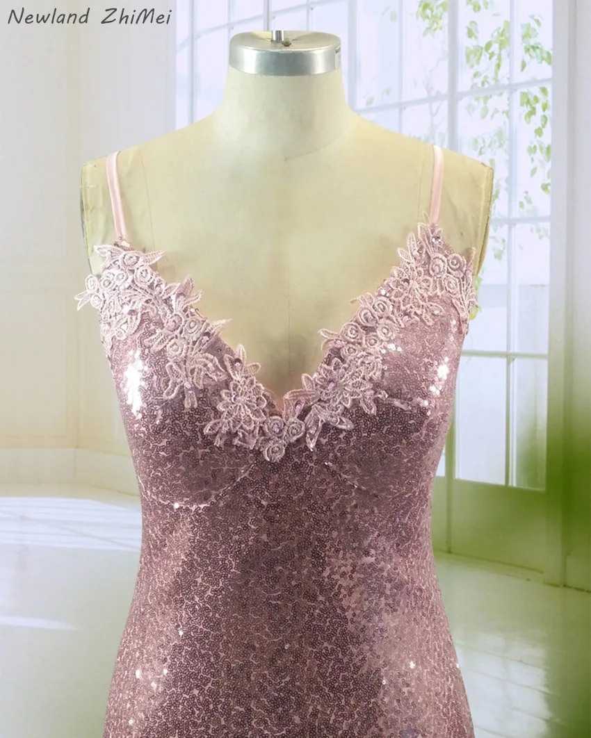 Newland ZhiMei Потрясающие блесток сексуальные платья знаменитостей Спагетти ремни Аппликация Длинные вечерние платья