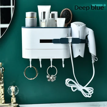

Hair dryer rack Wall-mounted Hair Dryer Holder Bathroom Shelf Storage No Trace Stickers Comb Rack Stand Supplies Organizer