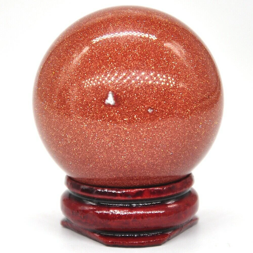 40mm Red Goldstone Sand Crystal Shpere Healing Reiki Gemstone Massage Ball Decoration With Stand
