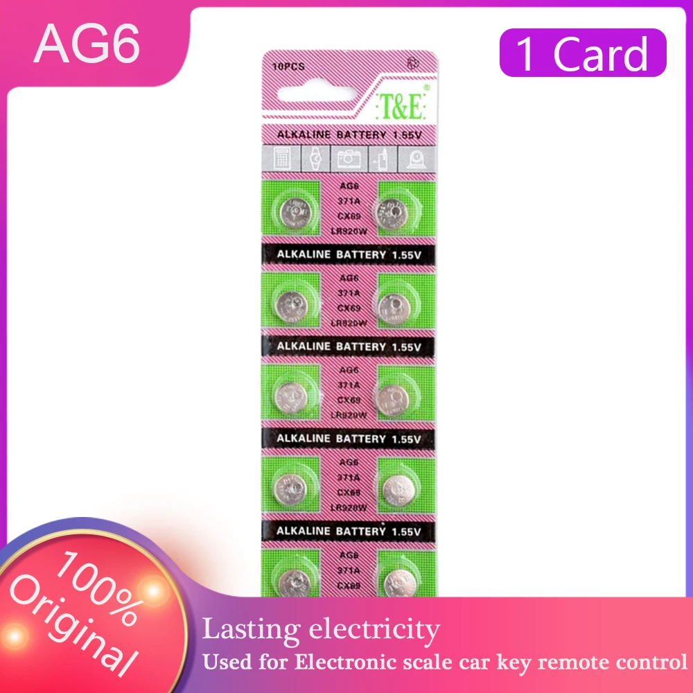 YCDC-pilas alcalinas de botón para reloj de juguete, 10 Uds., 1,55 V, AG6, LR920, 371, L921, SR927, 171, 1,55 V, 371A, LR920W