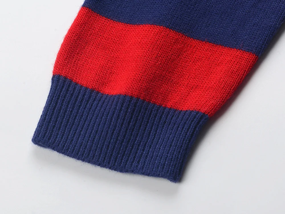 Runway Brand Fashion Trendy Red Blue Striped Cardigan Cartoon Bear Embroidery Sweater Coat Jacket Women Fall Winter Clothing cardigan