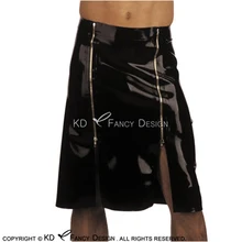

Black Sexy Latex Kilt With Two Zipper Front And Slit Rubber Skirts Bottoms Uniform DQ-0044