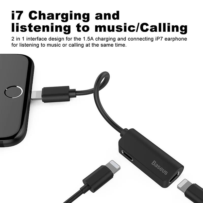 Baseus 2in1 for Lightning Extension Cable for iPhone 8 10 X Charger Splitter Headphone Adapter for iPhone 7 Charging Adapter