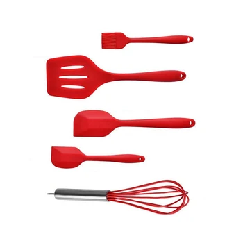 

5pcs/set kitchen silicone cookware set non-stick slotted spatula scraper oil brush sweep set kitchen supplies LAD-sale
