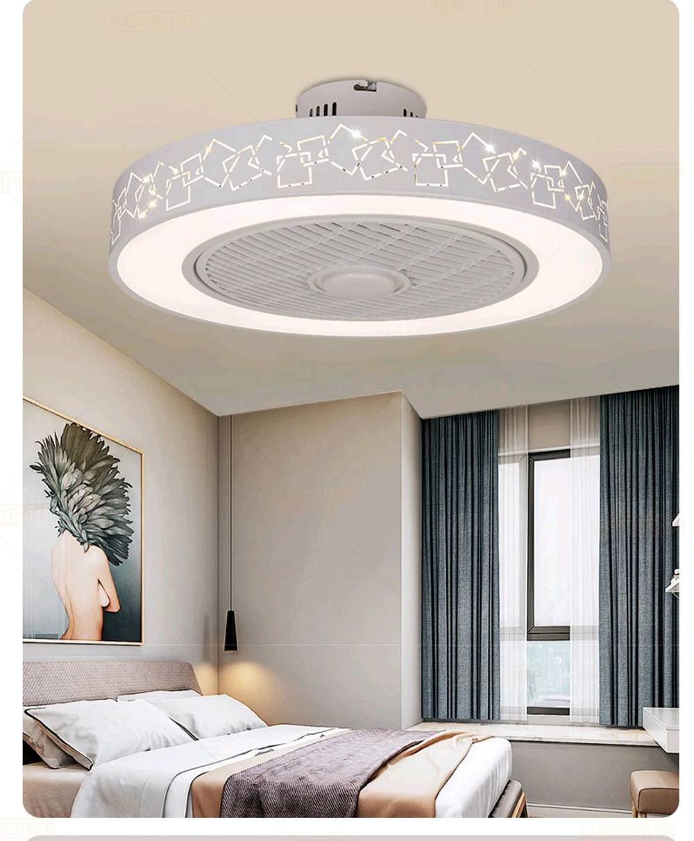 Умный потолочный вентилятор управления с сотовым телефоном Wi-Fi для дома decora 50-55 см потолочный вентилятор с освещением современного освещения круговой