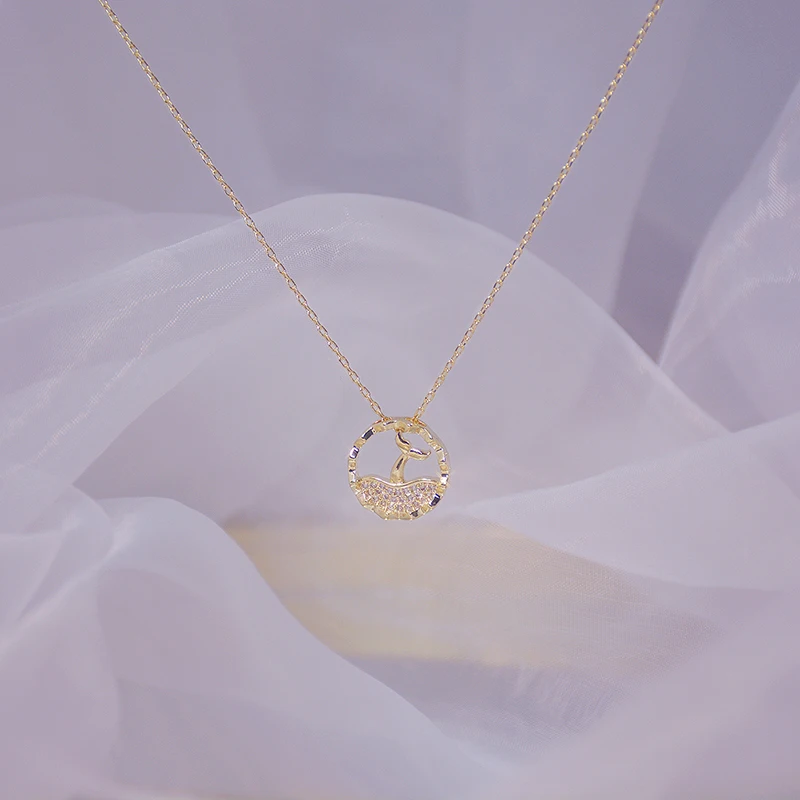 Exquisite Temperament Inlaid Zircon Fish tail Necklace for Women High Quality 14K Real Gold Zirconia Necklace Koyle Jewelry