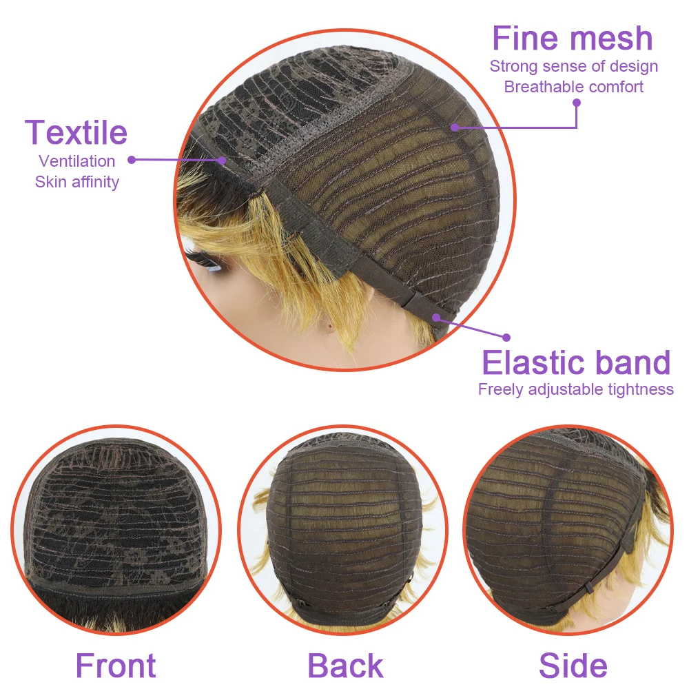 Perucas de Cabelo Brasileiro para Preto Humano Curto Pixie Corte Reto Remy Cabelo Mulher Máquina Feita Perucas Cor Preta Barato Glueless Peruca 182 Perucas à máq.