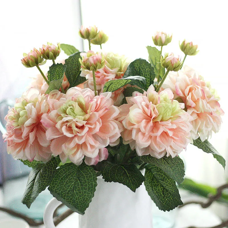 

2 Heads Artificial Dahlias Flowers Silk Fall Vivid Real Touch Fake Flowers For Wedding Party DIY Home Garden Decoration Floral