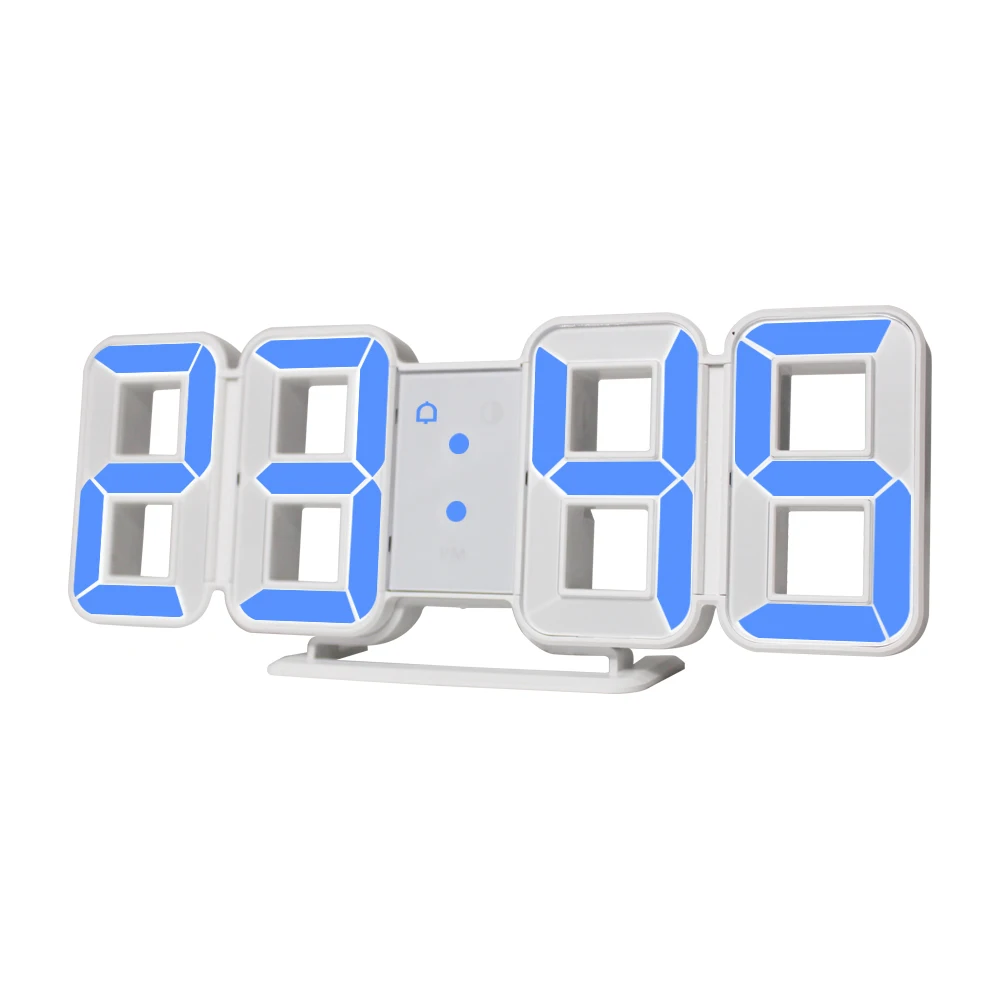 3D цифровые настенные часы светодиодный термометр с датой большого времени современный дизайн часы будильники домашний декор - Цвет: Синий