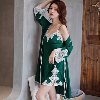 

New платье nightgown ladies V-neck sexy lace nightgown straps home service suit evening clothes long robe женский халат 2020