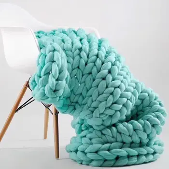 

127*152cm Fashion Hand Chunky Wool Knitted Blanket Thick Yarn Merino Wool Bulky Knitting Throw Blankets Chunky Knit Blanket
