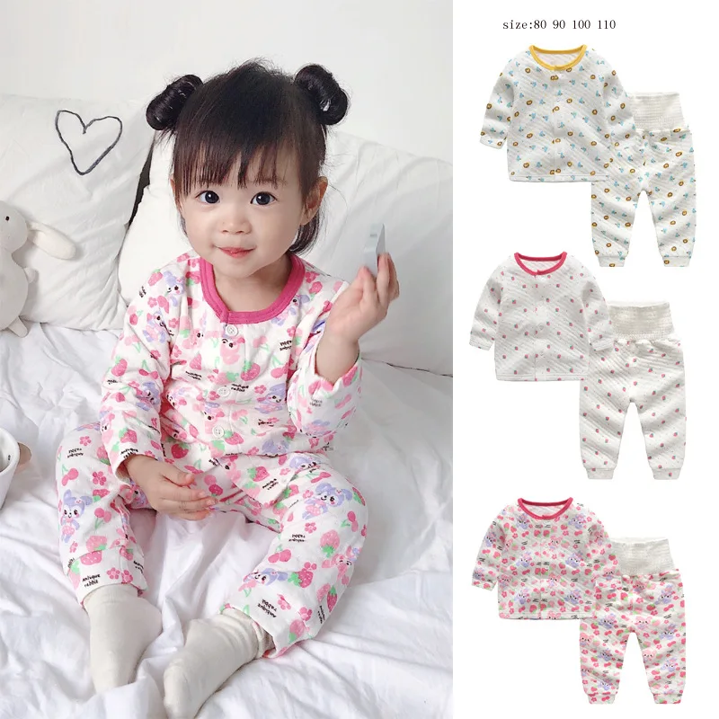 

Children Open Front High-waisted Bellyband Pajamas Childrenswear Spring Air Layer Infants Thermal Underwear Two-Piece Set