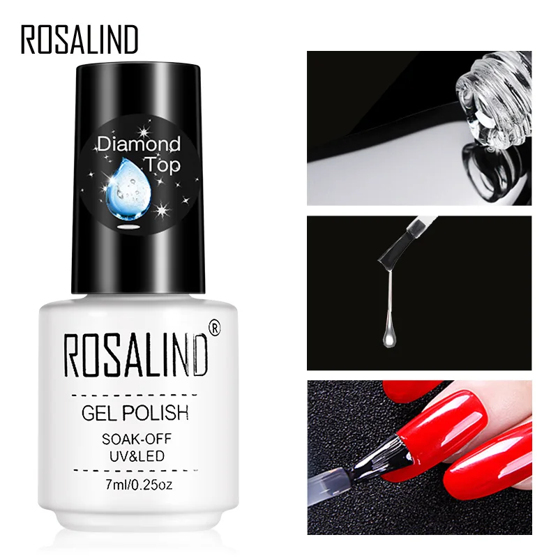 ROSALIND Gel Polish Diamond Top Coat UV Lamp Gel Soak Off Reinforce 7ml Long Lasting Nail Art Manicure Gel Lak Varnish Primer 5