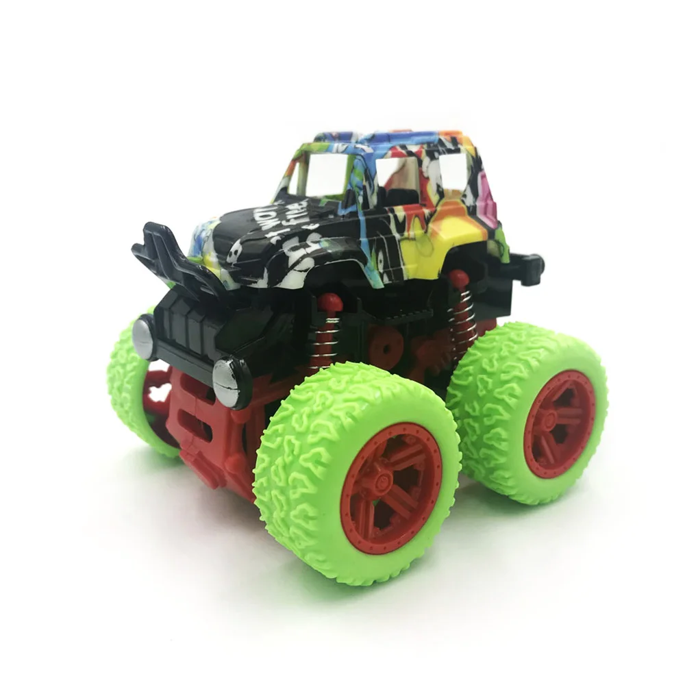 Мини инерционный внедорожный автомобиль четырехколесный пластиковый детский игрушечный автомобиль тяга назад трюк автомобиль - Цвет: TU-green