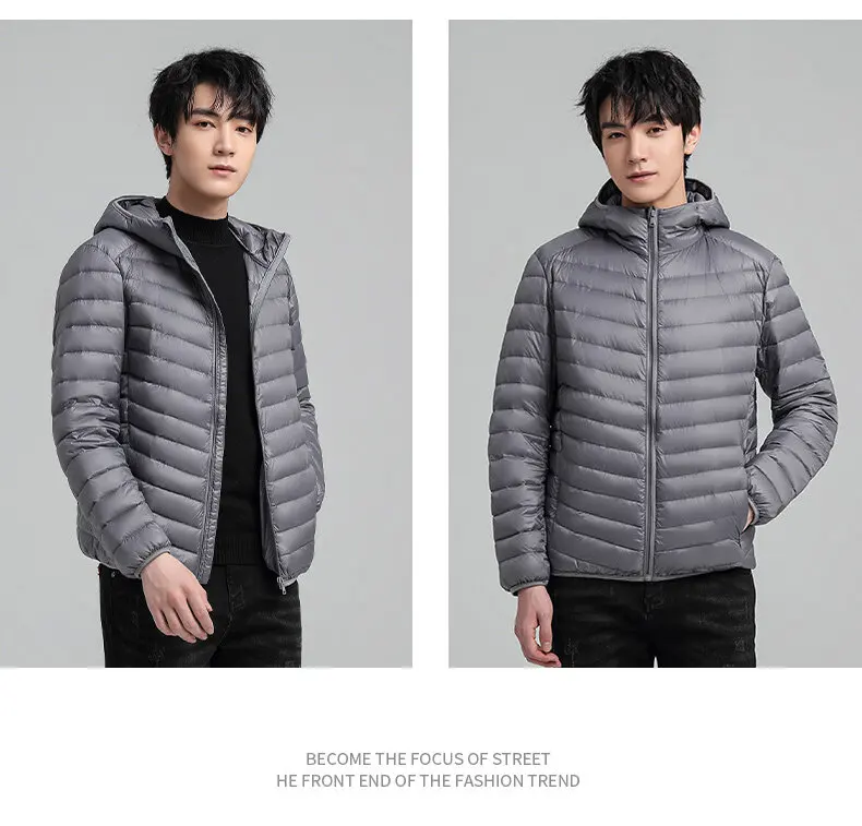 2021 Autumn Winter New Fashion Hooded Jacket Men's Lightweight Down Jacket Short Trend Casual All-match White Duck Down rab down jacket