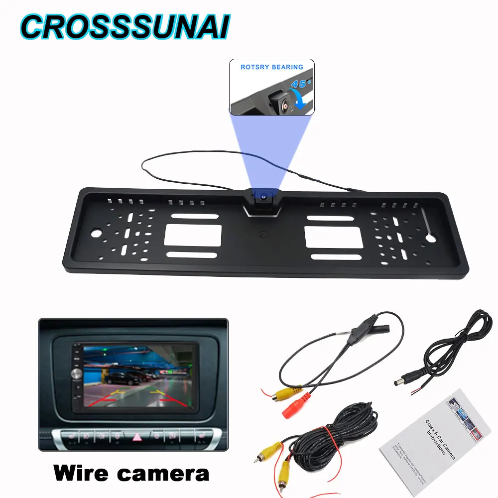 

European Car Number License Plate Frame Rear View Wired Camera Auto Vehicle backup Parking Reverse 180° HD Camera Night Vision