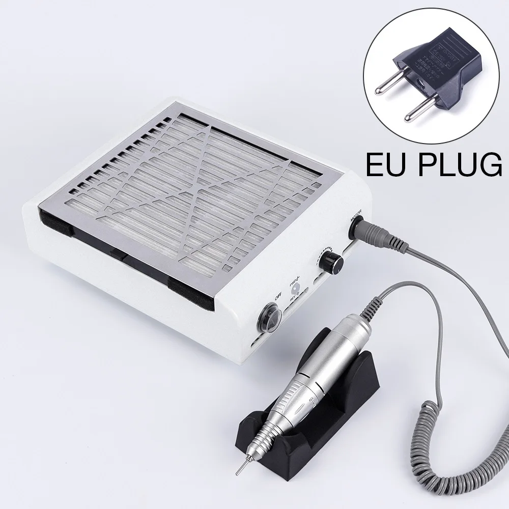 EU PLUG (220-240V) 2 в 1 40 Вт 45000 об/мин Электрический пылеуловитель для ногтей наконечник для маникюра и педикюра Набор напильников инструменты для ногтей с сверлами для ногтей - Цвет: EU PLUG (220-240V)