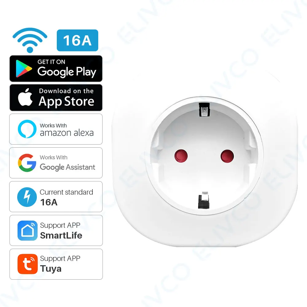 WiFi Smart Plug EU адаптер 16A Tuya приложение дистанционное управление голосом розетка