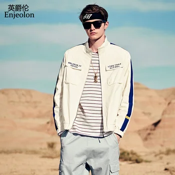 

Enjeolon New Street Fashion Men Stand Collar Printing Design Windbreaker Bomber Jacket Embroidery Coat Plus Size JK645