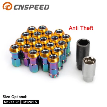 

20PCS Racing Car Modification R40 Tire Nut M12x1.25 M12x1.5 Wheel Nut Chrome Titanium Coating Anti Theft Lug Nuts Lock Set Jdm