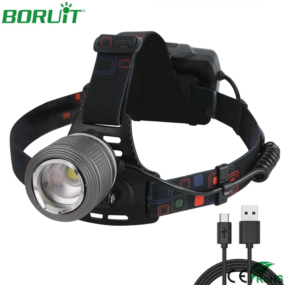 Светодиодный налобный фонарь BORUiT XHP70.2 3 режима освещения масштабируемая головная