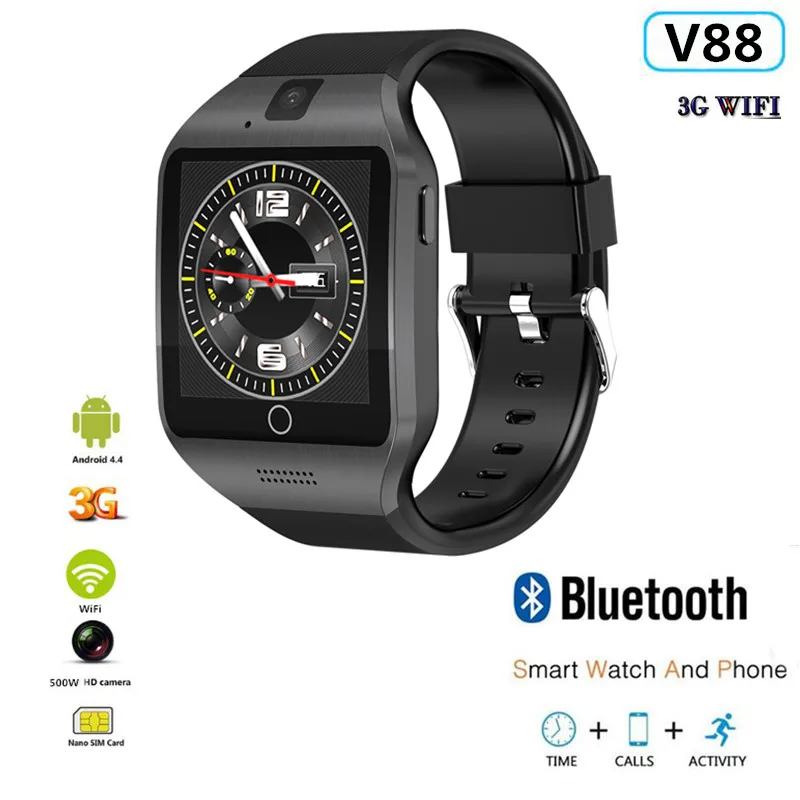 Смарт-часы V88, Android 4,4, 3g, wifi, 512 МБ/4 ГБ, Bluetooth, 4,0, реальный шагомер, sim-карта, вызов, умные часы для мужчин и женщин, PK QW09 X86 X100