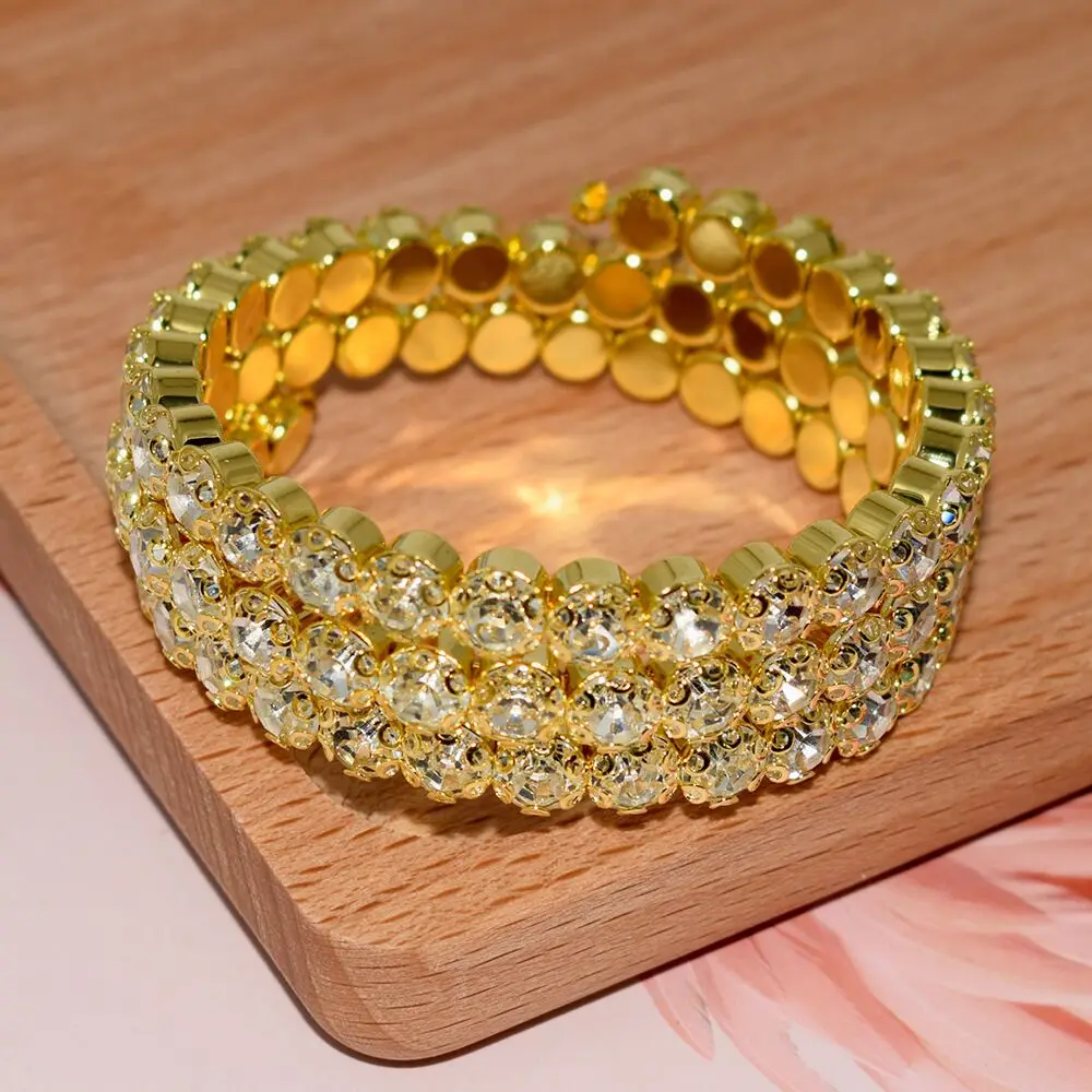Fashion Luxury Women Multi Layers Crystal Rhinestone Bracelets Bangles Adjustable Wedding Pulseras Jewelry Girl Gifts 2