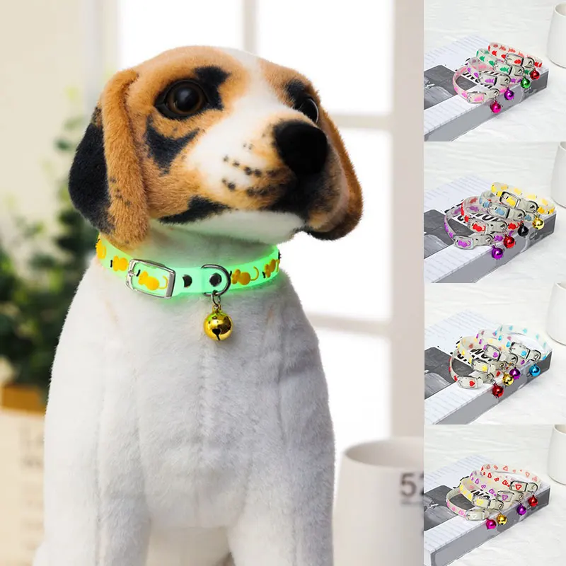 

Fluorescent Dog Collar Adjustable Pet Supply With Bell Pet Neck Strap Pet Neck Ring Glow in The Dark Cat Dog Collar Pet Supplies