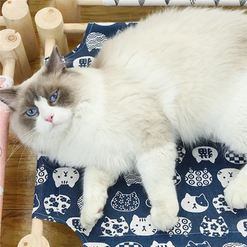 

Elevated Cat Bed House Hammocks Wood Canvas Cat Lounge Bed For Small Dogs Rabbit Cats Mat Portable Pets Supplies