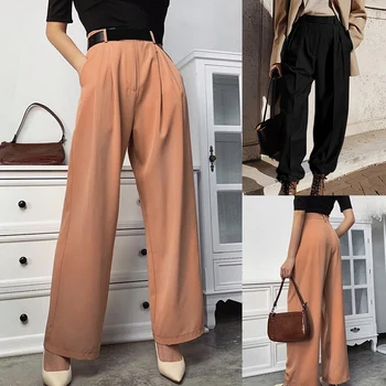 

Spring Autumn Office Lady Wide Leg Pants Solid Loose High Waist Casual Women Suit Pants Female