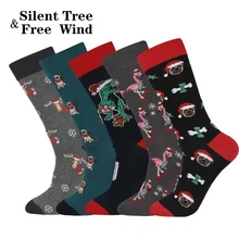 Рождественские носки мужские счастливый Рождественский подарок Sox забавные бульдог Фламинго Лось динозавр мультфильм хлопковые носки