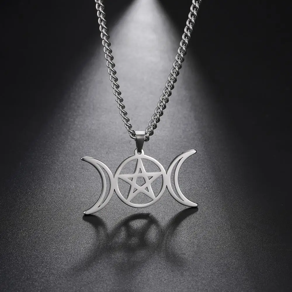 Cazador Тройная богиня луны Wicca колдовство пентаграмма ожерелье Луна кулон из