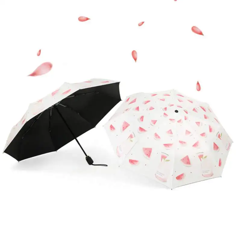 As the picture show Automatic Umbrella Rain And Rain Dual-Use Black Plastic Cartoon Cute Sun Umbrella Creative Three-Fold Durable Umbrella - Цвет: As the picture show