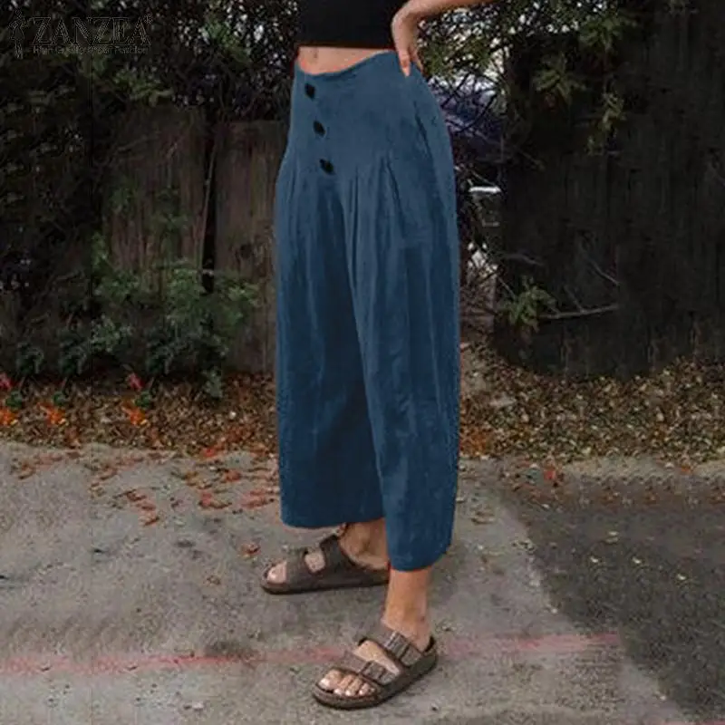 2019 повседневные широкие брюки ZANZEA женские осенние брюки Pantalon Femme уличная Высокая талия спортивные брюки длинные брюки плюс размер