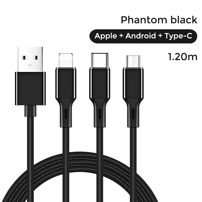 Joyroom USB кабель для iPhone samsung Xiaomi Быстрая зарядка 3 в 1 микро USB кабель 2 в 1 для Android USB TypeC кабель для мобильного телефона - Цвет: 3 in 1-Black