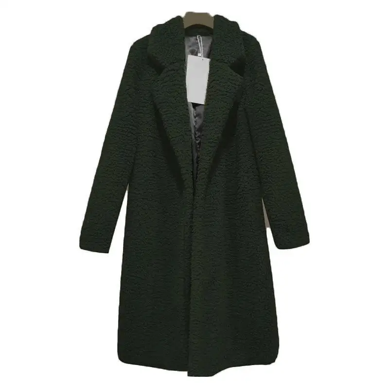 Army Green Теплое осенне-зимнее флисовое пальто из искусственного меха ягненка женская модная уличная длинная куртка Женская Повседневная Свободная утепленная верхняя одежда - Цвет: Army Green