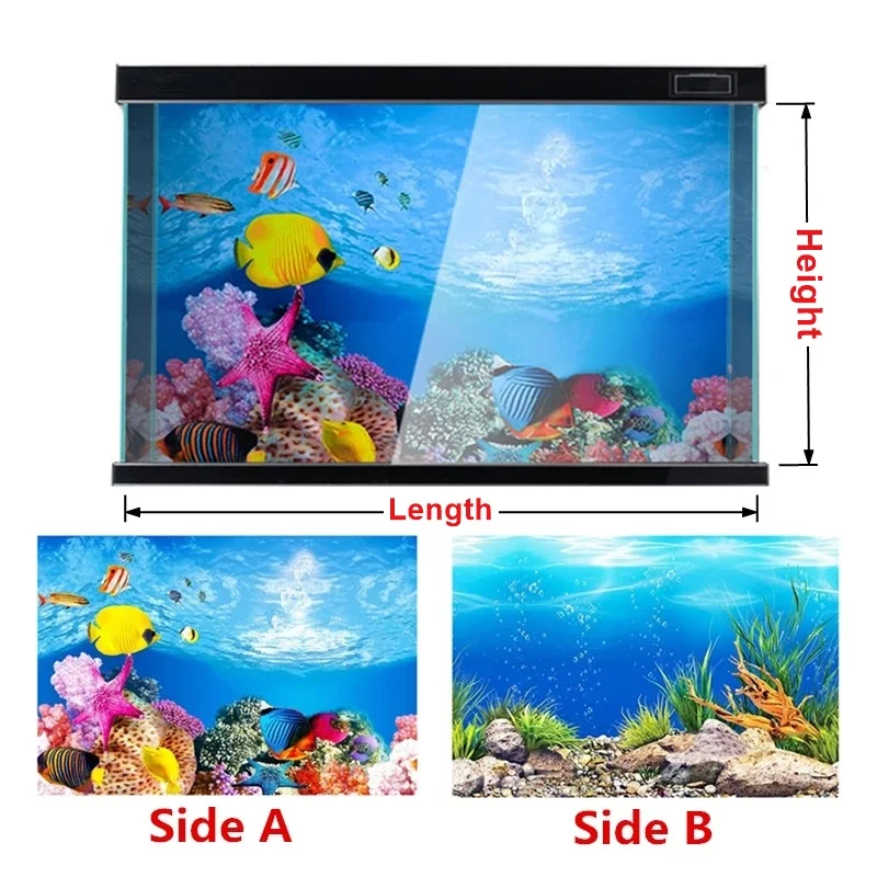 New PVC Double Sided Aquarium Background Poster Decoration Fish Tank Wall Background Picture Ocean Fish Aquarium Decor 4 Size