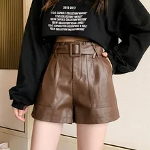 Outono e inverno de couro do plutônio shorts mulheres largas calças perna nova cintura alta fina a linha exterior vestir botas casuais calças