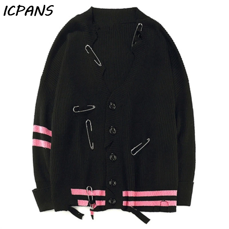 

ICPANS Oversized Mens Sweatercot High street Hip Hop style Male Fashion Autumn Collar Loose Casual Cardigan Sweaters 2019 New