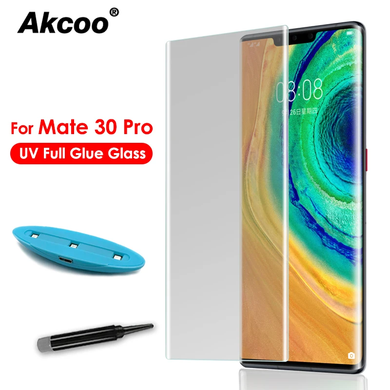 Закаленное стекло Akcoo для huawei mate 30 Pro, защита экрана из ультрафиолета, полная клеевая пленка для huawei P20 30 lite mate 20 Pro glass